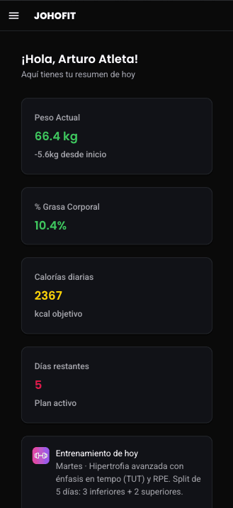 JohoFit, resumen diario